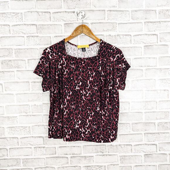 ST. JOHN Women's Short Sleeve Leopard Print Blouse size Medium - Picture 5 of 7